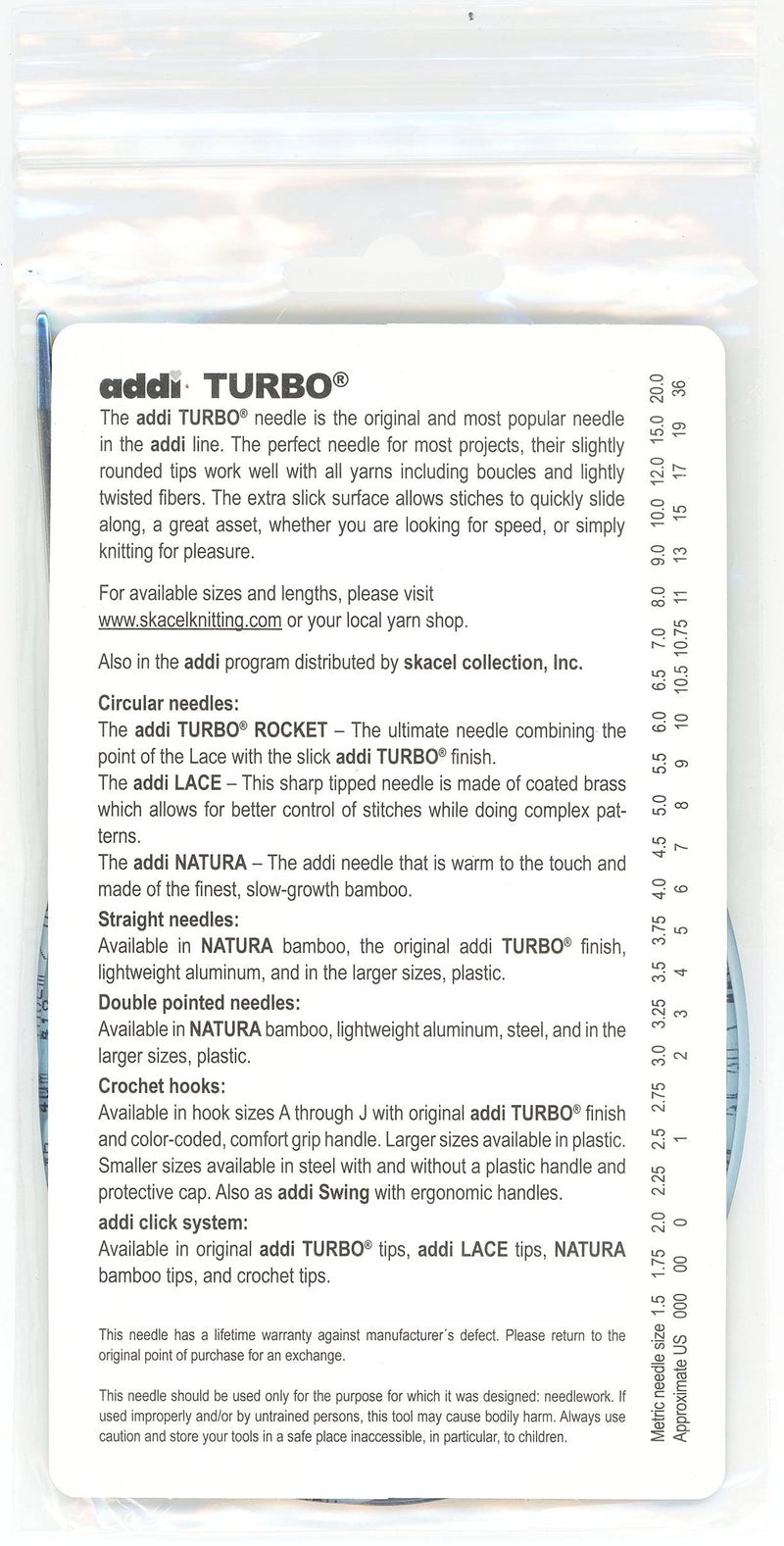 addi Knitting Needle Turbo Circular Skacel Blue Cord 16 inch (40cm) Size US 15 (10.0mm) - Image 2